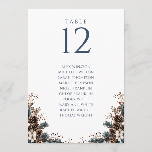 Winter Pinecone Tischnummer Sitzplan (Rückseite)