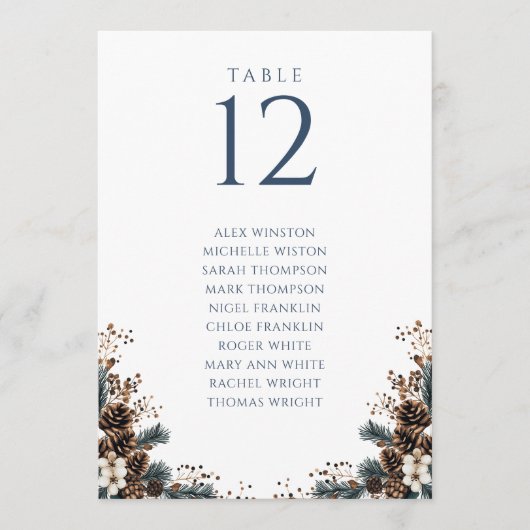 Winter Pinecone Tischnummer Sitzplan (Vorderseite)