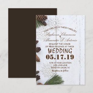Winter Pinecone und Snowflakes Hochzeitkarte Einladung