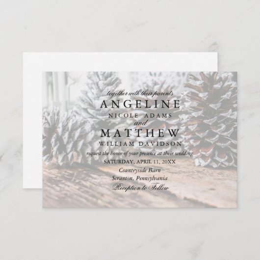 Winter Pinecone und Snowflakes Hochzeitkarte Einladung (Vorne/Hinten)