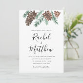 Winter Pinecone Wasserfarbener Hochzeitsempfang Einladung (Stehend Vorderseite)