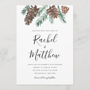 Winter Pinecone Wasserfarbener Hochzeitsempfang Einladung