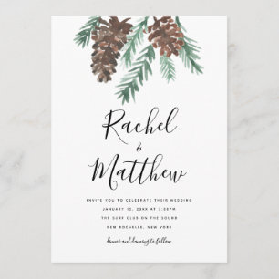Winter Pinecone Wasserfarbener Hochzeitsempfang Einladung