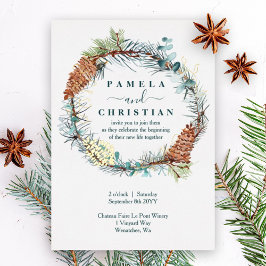 Winter Pinecone Wreath, Eukalyptus Wedding Folieneinladung