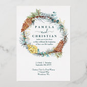 Winter Pinecone Wreath, Eukalyptus Wedding Folieneinladung (Vorderseite)