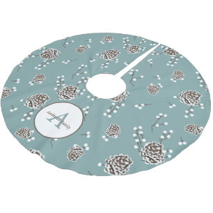 Winter Pinecones Familien-Monogramm personalisiert Polyester Weihnachtsbaumdecke