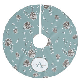 Winter Pinecones Family Monogram Personalisiert Polyester Weihnachtsbaumdecke