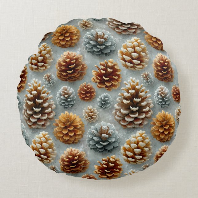 Winter Pinecones Harmonie Rundes Kissen (Vorderseite)