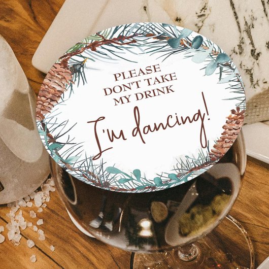 Winter Pinecones Platzkarte Tag Runder Pappuntersetzer