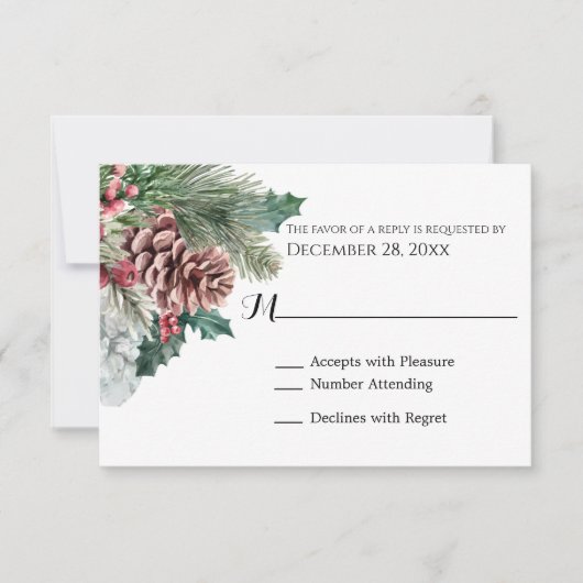 Winter Pinecones und Holly RSVP Card (Vorderseite)