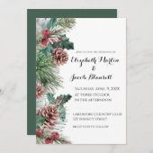 Winter Pinecones und Holly Wedding Einladung (Vorne/Hinten)