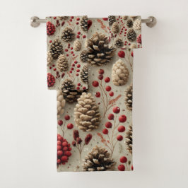 Winter Pinecones und Rote Berries Badhandtuch Set