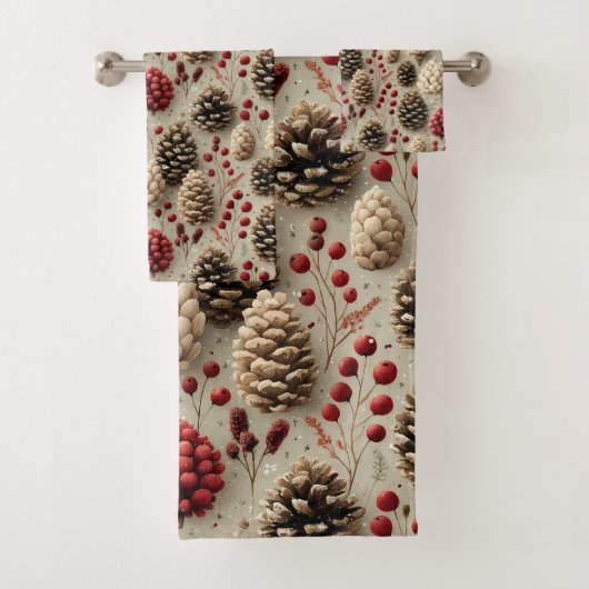 Winter Pinecones und Rote Berries Badhandtuch Set (Insitu)