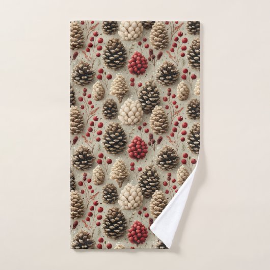 Winter Pinecones und Rote Berries Badhandtuch Set (Handtuch)