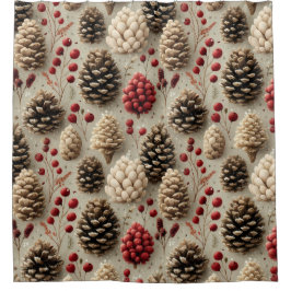 Winter Pinecones und Rote Berries Duschvorhang