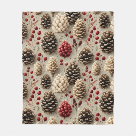 Winter Pinecones und Rote Berries Fleecedecke (Vorderseite)