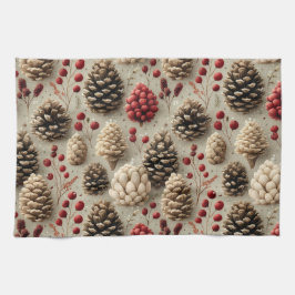 Winter Pinecones und Rote Berries Geschirrtuch