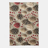 Winter Pinecones und Rote Berries Geschirrtuch (Vertikal)