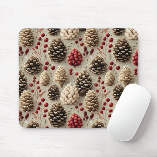 Winter Pinecones und Rote Berries Mousepad (Mit Mouse)