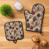 Winter Pinecones und Rote Berries Ofenhandschuh & Topflappen-Set (Oben Unten)