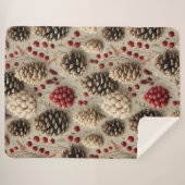 Winter Pinecones und Rote Berries Sherpadecke (Vorderseite (Horizontal))