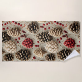 Winter Pinecones und Rote Berries Strandtuch