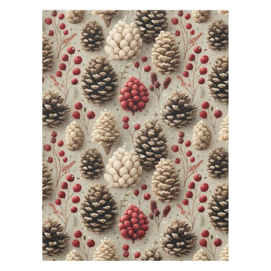 Winter Pinecones und Rote Berries Tischdecke (Vorderseite)