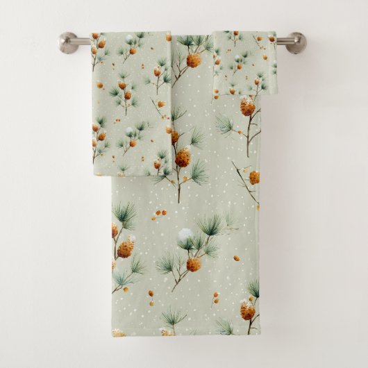 Winter Pinecones und Snowy Branches Badhandtuch Set (Insitu)