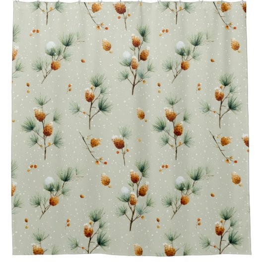 Winter Pinecones und Snowy Branches Duschvorhang (Vorderseite)