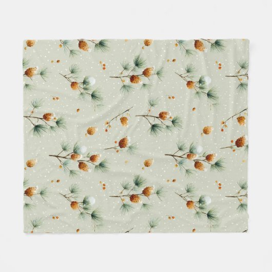 Winter Pinecones und Snowy Branches Fleecedecke (Vorderseite (Horizontal))