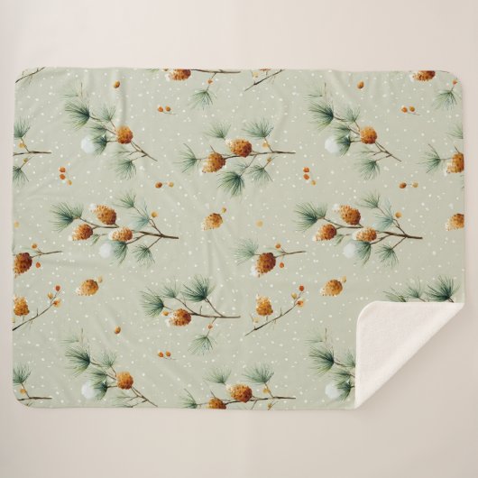 Winter Pinecones und Snowy Branches Sherpadecke (Vorderseite (Horizontal))