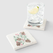 Winter Pinecones Wasserfarbener Untersetzer (Seitenansicht)