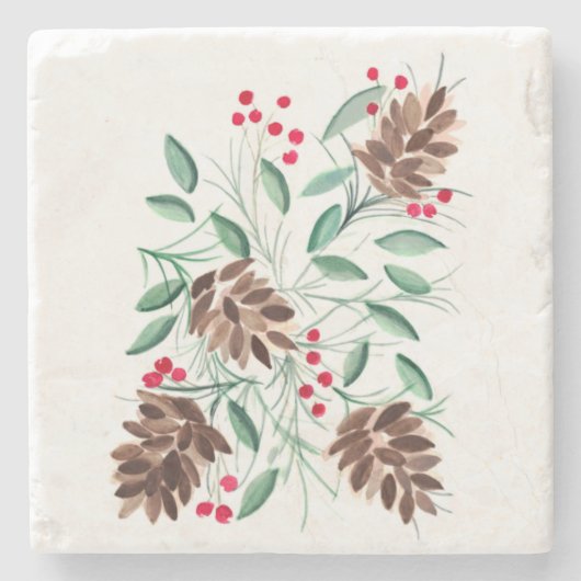 Winter Pinecones Wasserfarbener Untersetzer (Vorderseite)