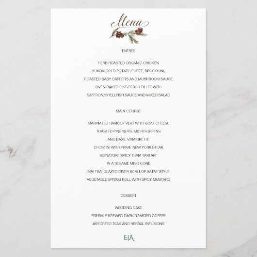 Winter Pinery Wedding Menu (Vorderseite)