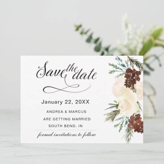 Winter Pinery Wedding Save the Date (Stehend Vorderseite)