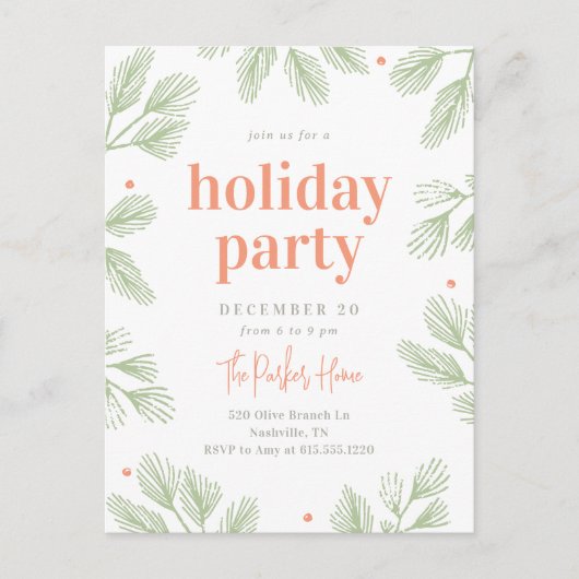 Winter Pines Editable Color Holiday Party Postkart Postkarte (Vorderseite)