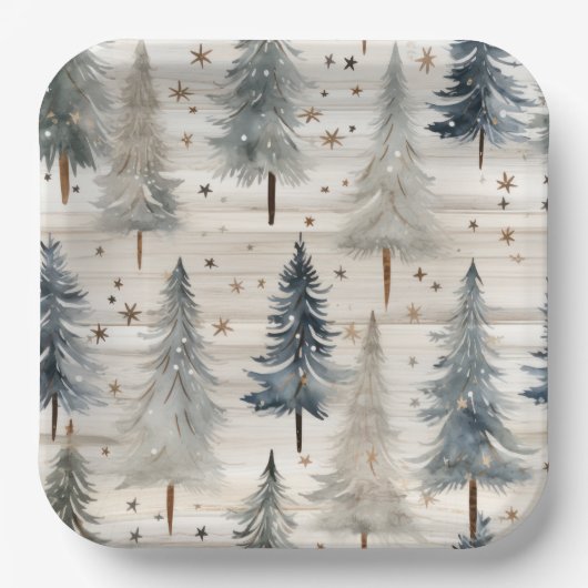 Winter Pines & Holiday Sentiments Pappteller (Vorderseite)