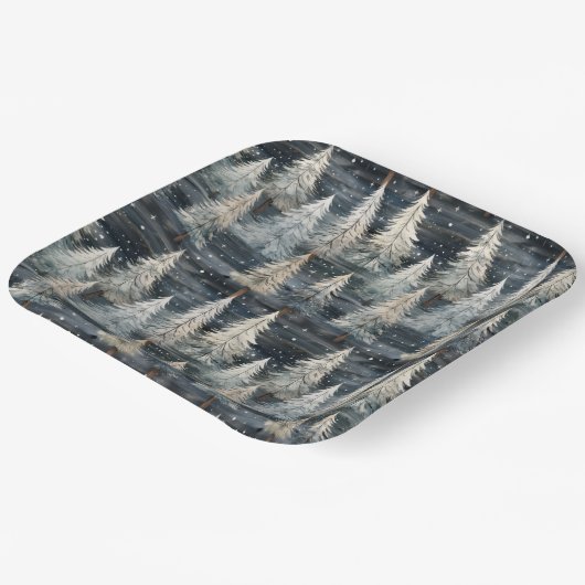 Winter Pines & Holiday Sentiments Pappteller (Gewinkelt)