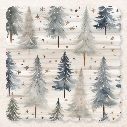 Winter Pines & Holiday Sentiments Untersetzer (Vorderseite)