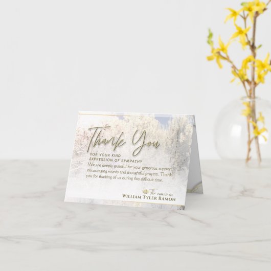 Winter Pines in Memory Beileid Danke, 4 x 5,6 Karte (Gelbe Blume)