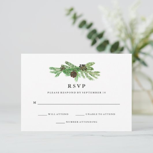 Winter Pines Wedding RSVP (Stehend Vorderseite)