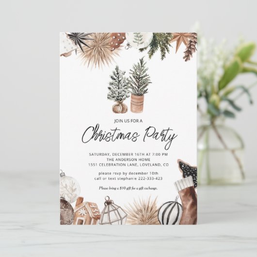 Winter Pines Weihnachtsfeier Einladung (Stehend Vorderseite)