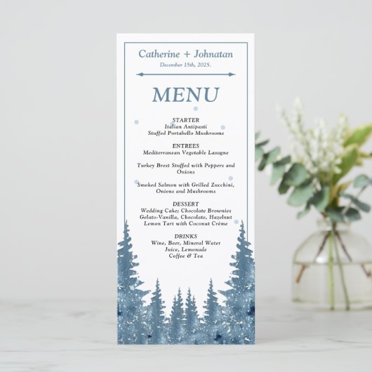Winter Pines Weihnachtskarte Menükarte (Stehend Vorderseite)