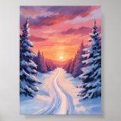 Winter Pinescape Sunset | Pastel Watercolor Poster (Vorne)