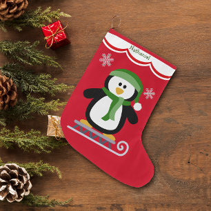 Winter-Pinguin auf Schlitten Großer Weihnachtsstrumpf