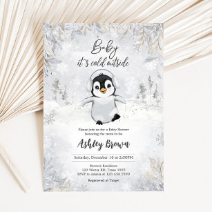Winter Pinguin Baby Dusche Einladung