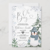 Winter Pinguin Baby Dusche Silberschneeflocken Einladung (Vorderseite)