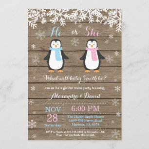 Winter-Pinguin-Bärn-Geschlecht decken Einladung