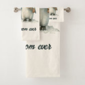 Winter-Pinguin „Beste Mutter überhaupt“ Design Badhandtuch Set (Insitu)