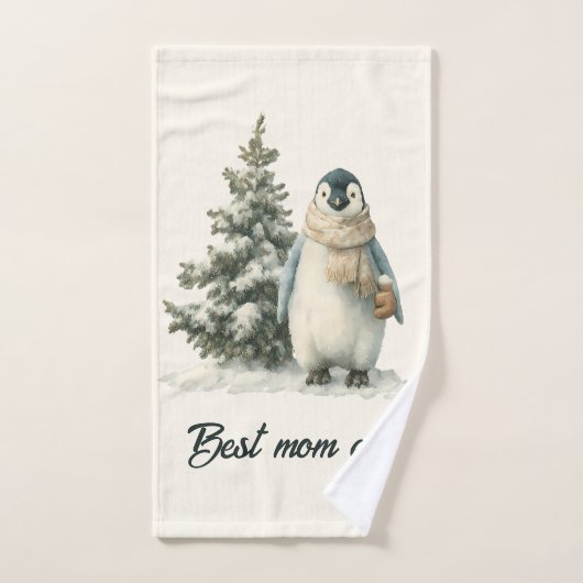 Winter-Pinguin „Beste Mutter überhaupt“ Design Badhandtuch Set (Handtuch)